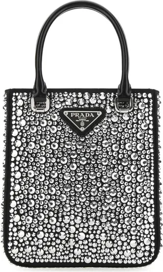 Prada Triangle Logo Embellished Tote Bag