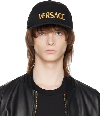 Versace Black Embroidered Logo Cap
