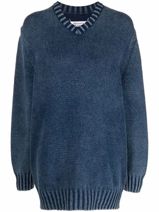 ribbed-knit V-neck jumper