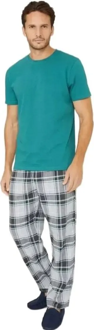 Debenhams Mens Checked Brushed Short-Sleeved Pajama Set - Green