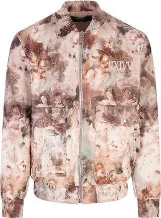 Balmain Pastel Print Leather Bomber Jacket