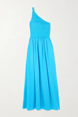 Faithfull The Brand - Khalani One-shoulder Shirred Cotton-voile Midi Dress - Blue