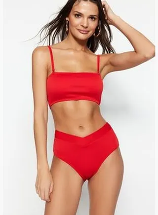 Red Strapless Textured Bikini Top TBESS21BU0061