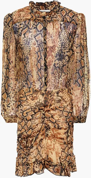 Rackel ruched snake-print georgette mini dress