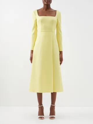 Glenda Square-neckline Wool-crepe Midi Dress