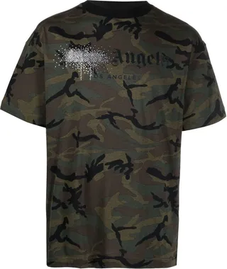 camouflage-print rhinestone logo T-shirt