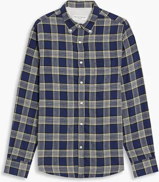 Checked cotton-blend flannel shirt