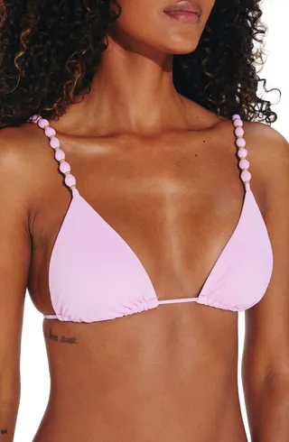 Solid Beaded Triangle Bikini Top