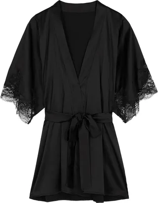 Fleur Of England Signature Black Silk-blend Robe
