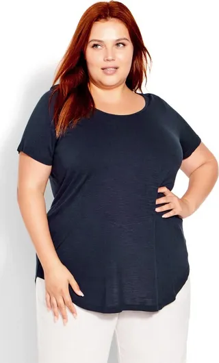 EVANS | Women's Plus Size Slub Tee - navy - 14W