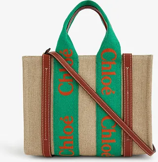 Womens Green - Orange 1 Woody Small Linen Tote bag