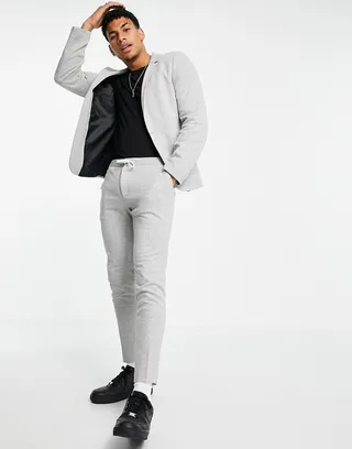 ASOS DESIGN super skinny smart sweatpants in gray jersey with drawcord waistband