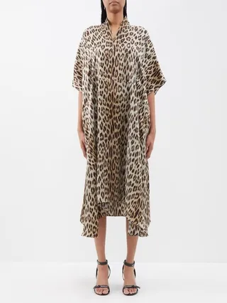 Oversized Leopard-print Silk-satin Midi Dress