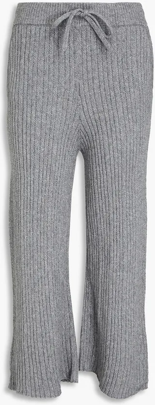 Cropped ribbed cotton-blend wide-leg pants