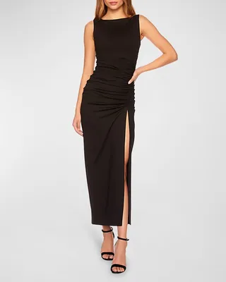 Sleeveless Gathered Maxi Slit Dress