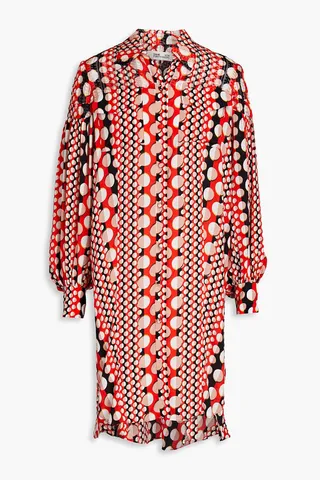 Fil coupé-paneled printed crepe de chine mini shirt dress