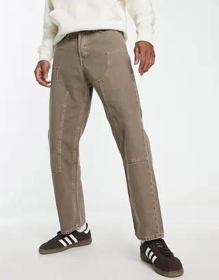 Jack & Jones Intelligence Eddie baggy fit carpenter jeans in washed brown