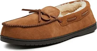 Dearfoams mens Hudson Genuine Suede Memory Foam Moccasin With Tie Slipper