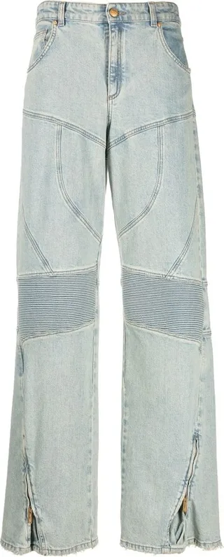 Blue Panelled Wide-Leg Jeans