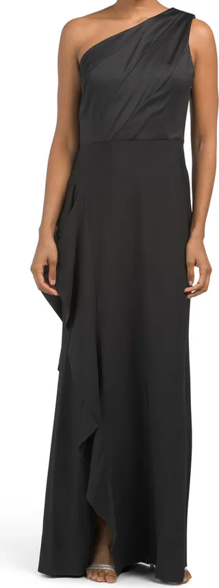 One Shoulder Ruffle Gown