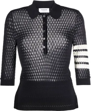 4-Bar pointelle-knit polo shirt