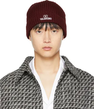 Valentino Garavani Burgundy Logo Beanie