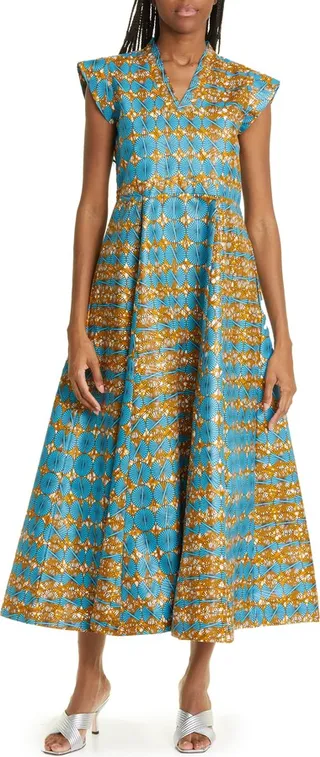 Cap Sleeve Cotton Blend Midi Dress