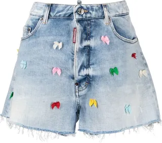 Baggy bow-detail denim skirt