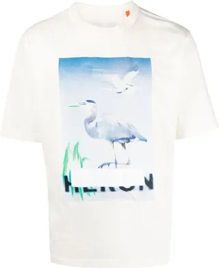 White Censored Heron Print T-Shirt