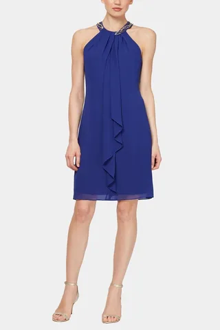Short Beaded Neck Chiffon Dress