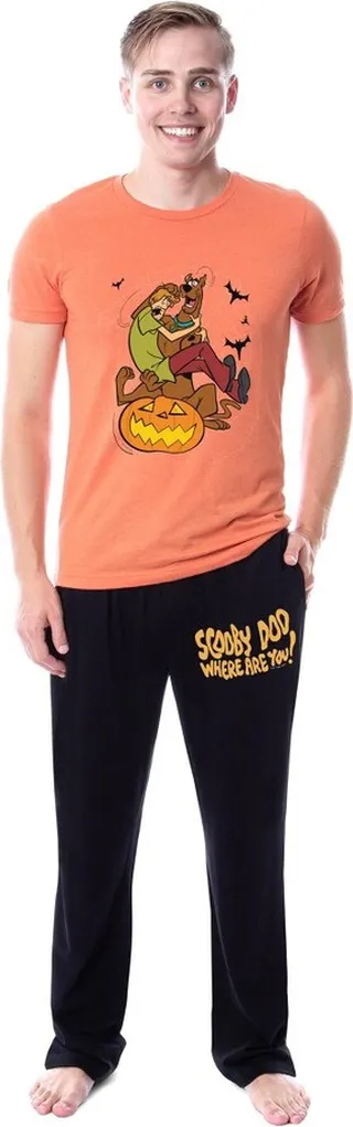 Scooby-Doo Mens' Shaggy Spooky Where Are You Sleep Pajama Set Shirt Pants (XXL) Black