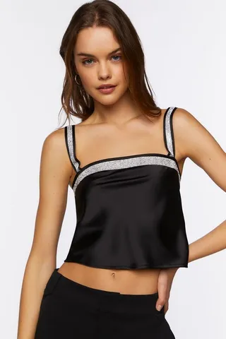 Satin Rhinestone Cropped Cami