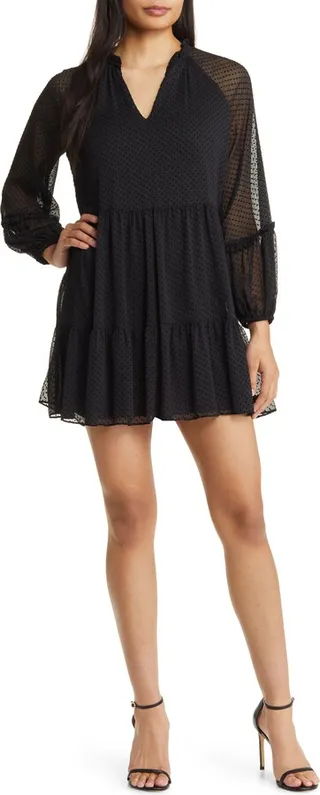 Swiss Dot Long Sleeve Minidress