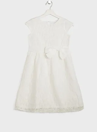 Girls Evening Wear Net Dress With Bow Detailing