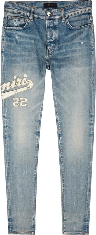 Amiri Varsity Distressed Skinny Jeans