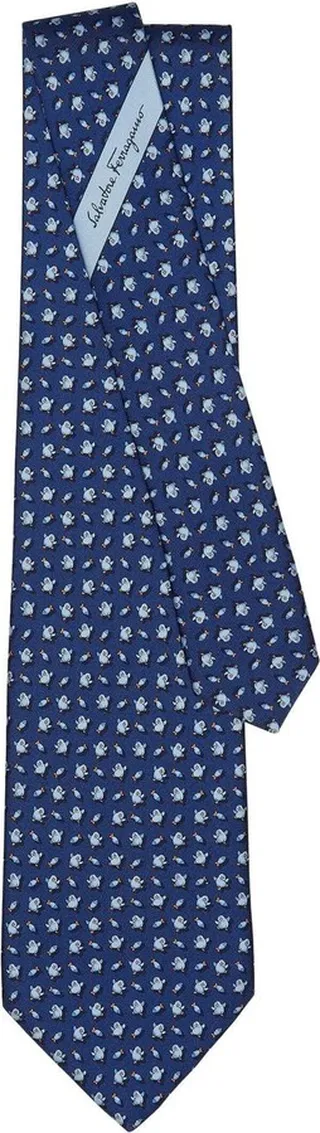 Penguin-Print Silk Tie