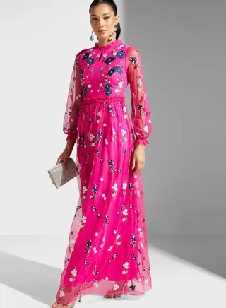 Floral Printed Mesh Dress