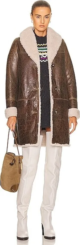 Yves Salomon x Meteo Vintage Merino Lambskin Coat in Brown