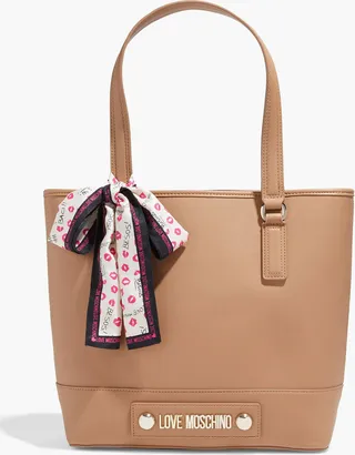 Satin-trimmed leather tote