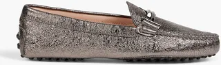 Double T metallic cracked-leather loafers