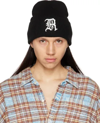 R13 Black Embroidered Beanie