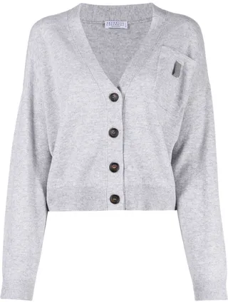 V-neck patch cardigan