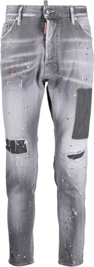 Distressed Tapered-Leg Jeans