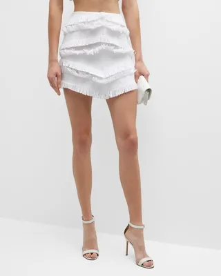 Raffa Tiered-Fringe Mini Skirt