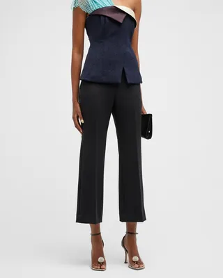 Cropped Flare Twill Trousers