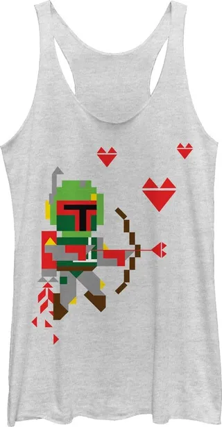 Women's Star Wars Valentine's Day Boba Fett Cupid Racerback Tank Top - White Heather - Medium