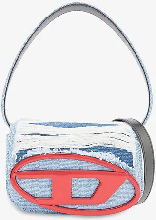 Womens Denim Red Wonder Logo-plaque Leather Shoulder bag