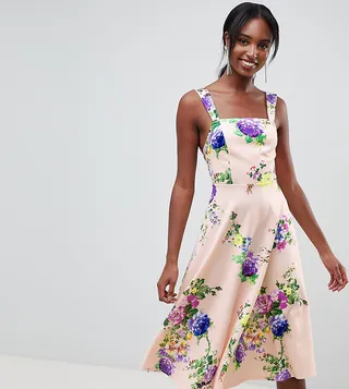 ASOS DESIGN Tall midi floral prom dress with square neck