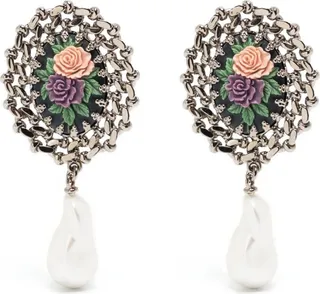 Chain-Link Pearl Drop Earrings