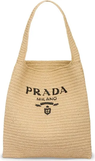 Logo-Embroidered Raffia Tote Bag